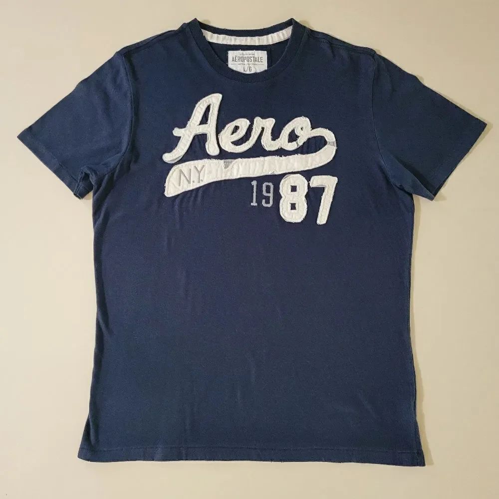 Aeropostle Men's Navy Crewneck Appliqued Front Short Sleeve Tee